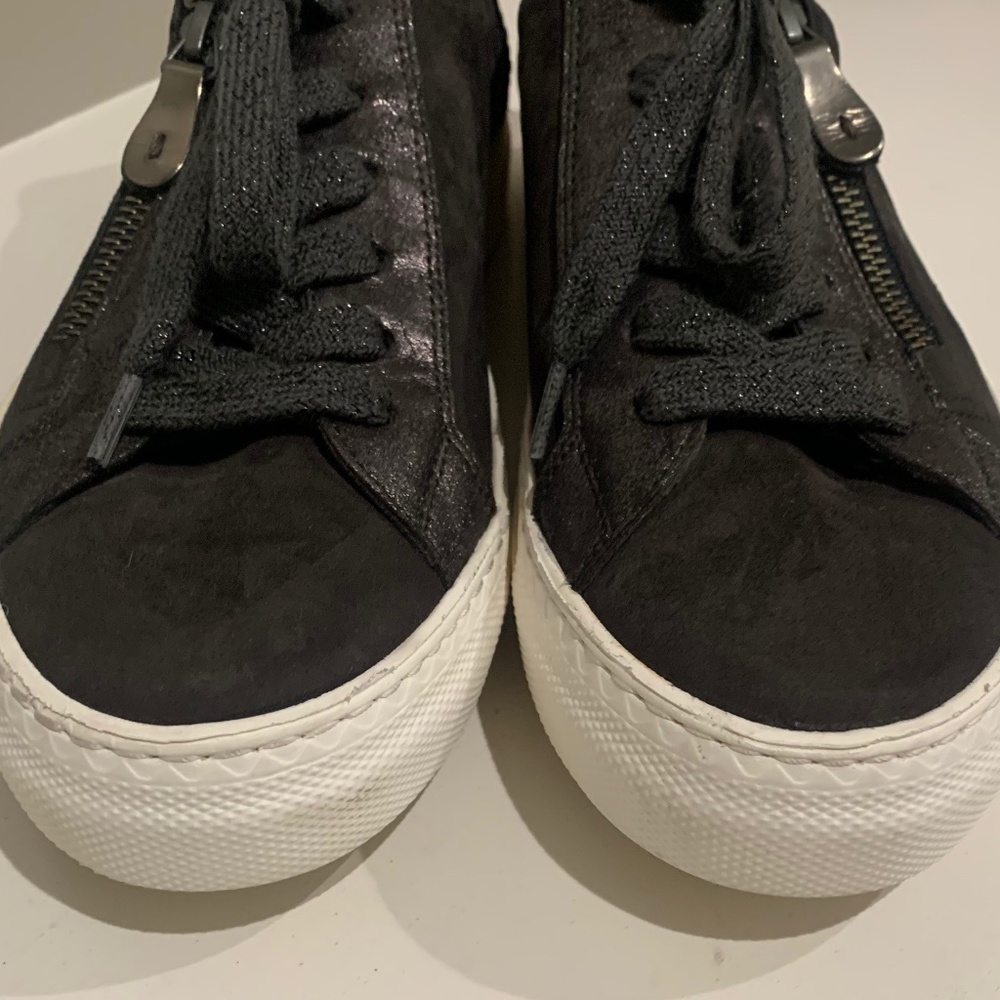 Paul Green Toby Leather Lace-Up Sneakers Side Zip Charcoal Slate Shoes US 7.5 - Picture 5 of 8